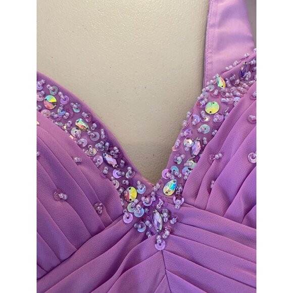 NWT Maxi Dress Elegant Lavender Evening Gown Beaded V-Neck & Empire Waist Small - Picture 3 of 8